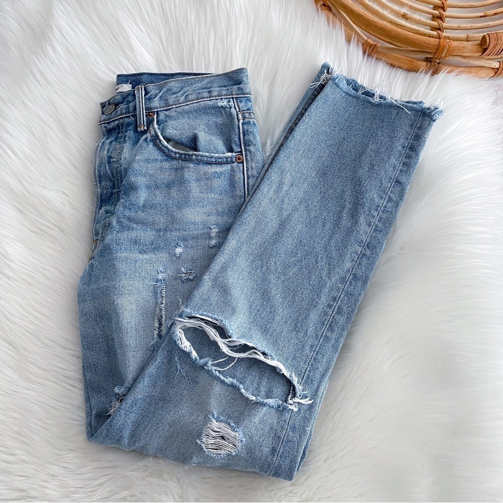 GRLFRND Karolina High-Rise Slashed Jeans A Little More Love Distressed Raw Hem - Picture 5 of 16